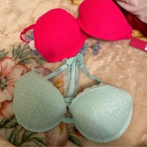 NWT lace push up bras hot pink light blue